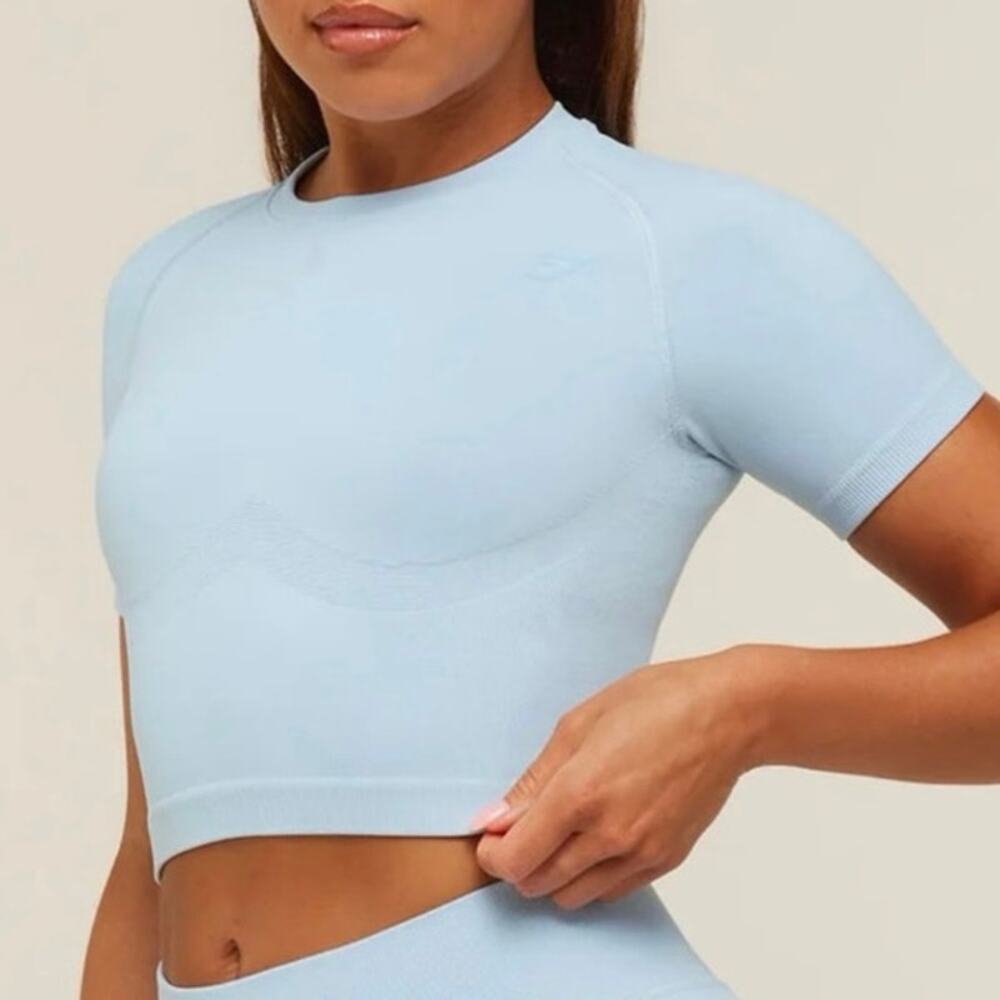 NWT Gymshark Lift Seamless Short Sleeve Top Light Blue Size S